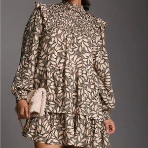 Anthropologie Black and Cream Leaf Dress